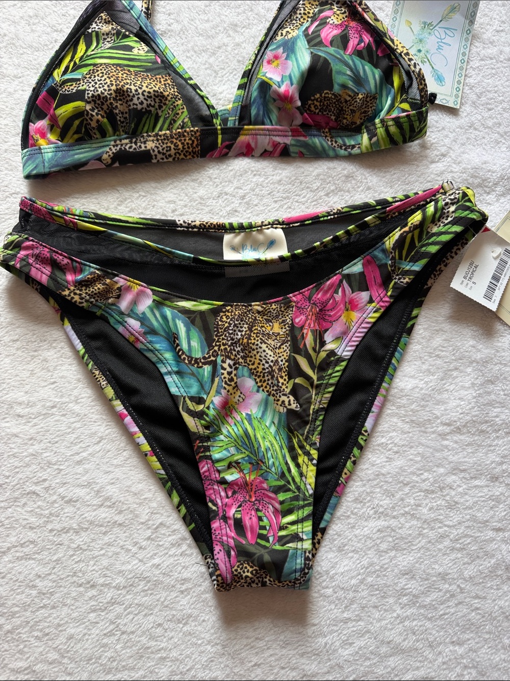 NWT BluC Jaguar Tropical Print Mesh Detail 2 Piece Bikini Set, Women's Small - Picture 3 of 7